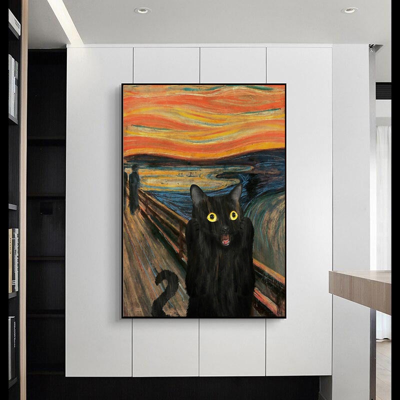 Black Cat Portrait Imitating The Scream