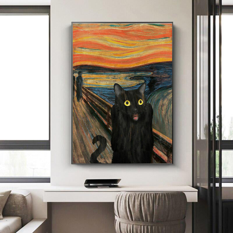 Black Cat Portrait Imitating The Scream