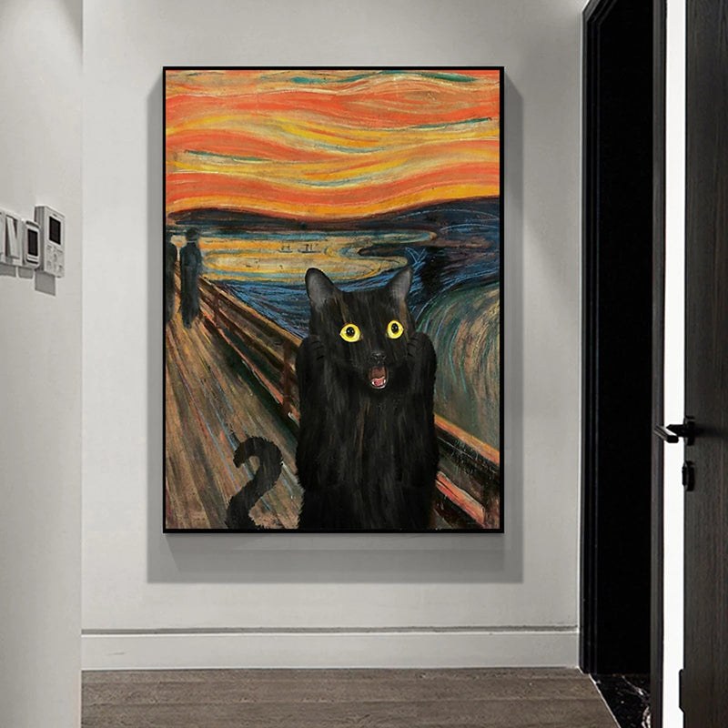 Black Cat Portrait Imitating The Scream